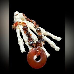 Vintage Carnelian Statement Circular Wreath Pendant Necklace 16.5”